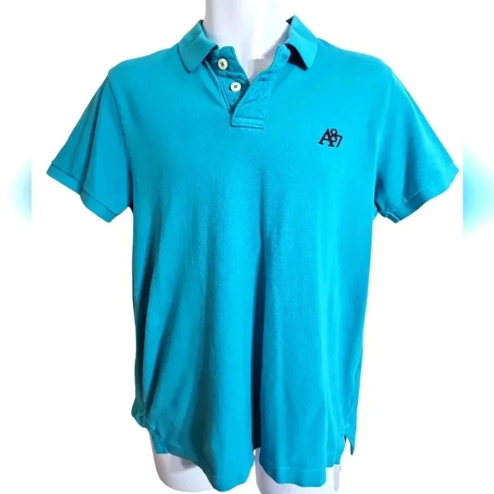 Aeropostale Mens Medium Teal Blue Cotton Polo Shirt - Y2K Preppy Casual Classic - Picture 2 of 6